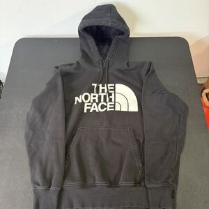 Womens The North Face Spellout Logo L Black Long Sleeve Drawstring Hoodie